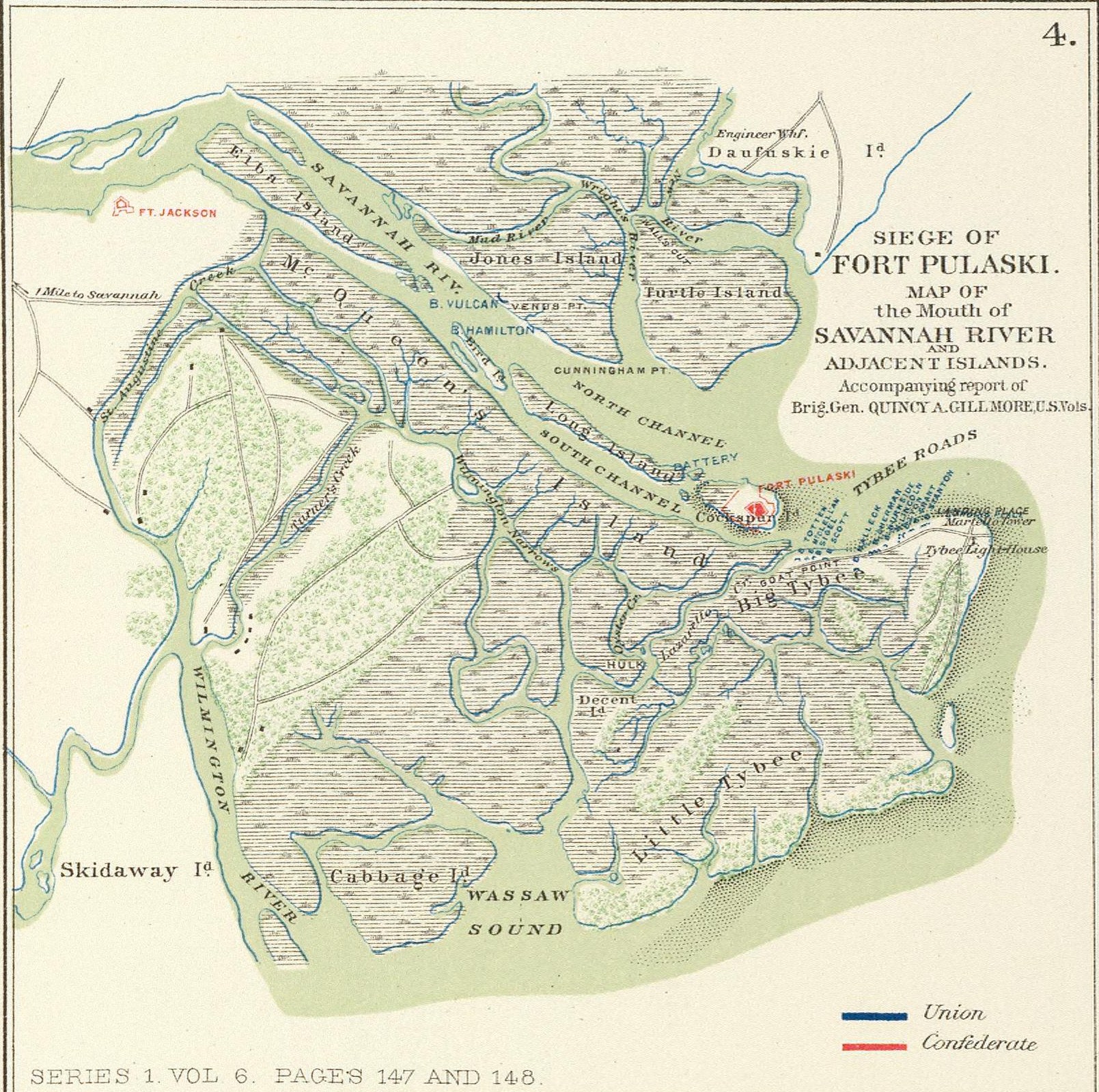 Ft. Pulaski Gillmore's Battle Map, April 1862